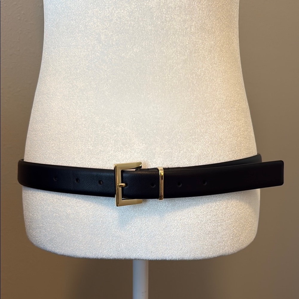Express Black Belt with Gold Hardware, Medium, M